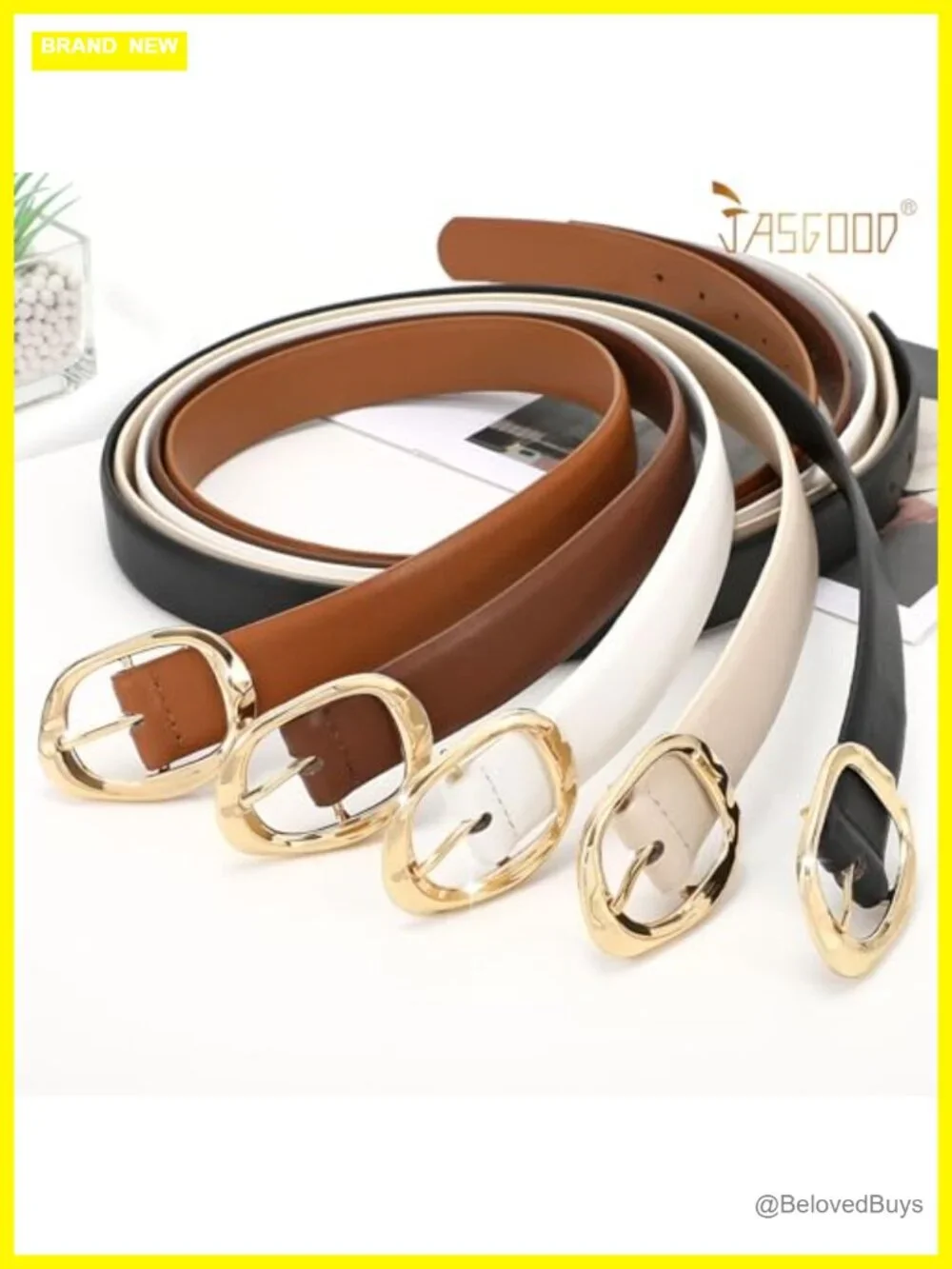 3 Pack Women's Faux Leather Belts with Gold Buckle Casual